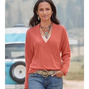 Sundance Gloria Cashmere Coral Orange Peach Wrap Ballerina Sweater Size Small